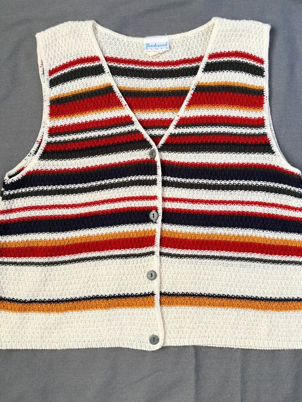Vintage Backroad Blues Women's Medium Red, Navy, Mustard, Green Knit Vest
